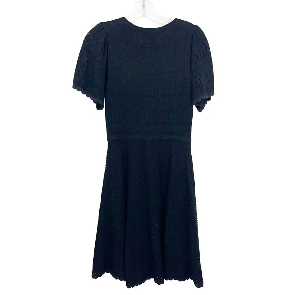 Kate Spade New York Black Pointelle Knit Scalloped Hem Midi Dress - Size XS‎